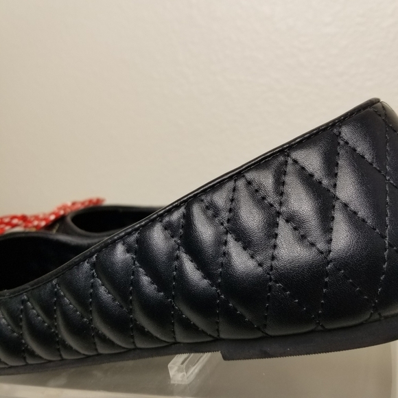 Disney Minnie Mouse Quilted Flats Adult Large Womens 9/10 Ballet Black Red Bow - Picture 13 of 14